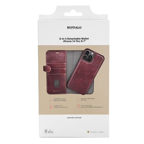 iPhone 14/14 Plus Wallet Flip Cover 2in1 3 card – Brun – Buffalo