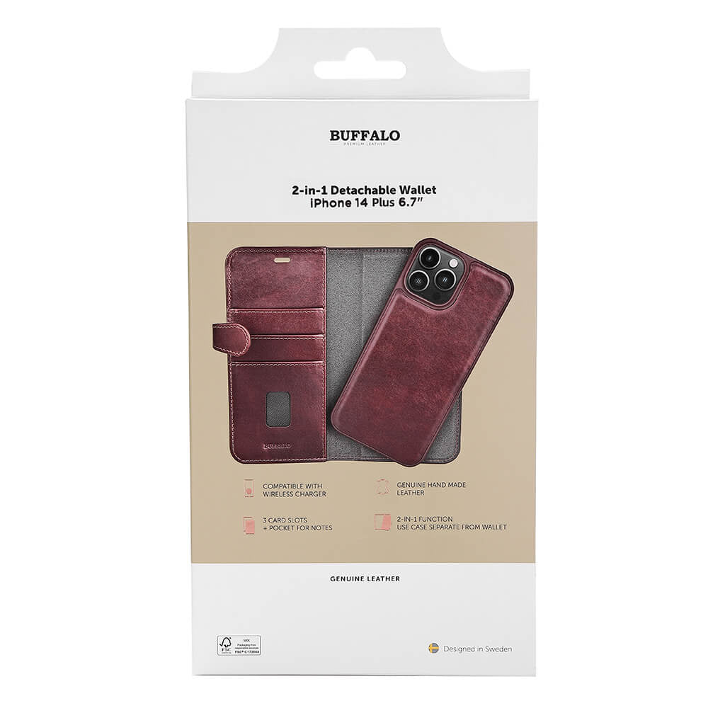 iPhone 14/14 Plus Wallet Flip Cover 2in1 3 card – Brun – Buffalo - billede 2