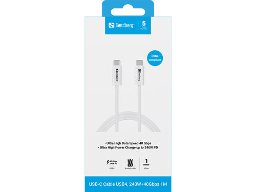 Kabel USBC/USBC 1m 240W Hvid