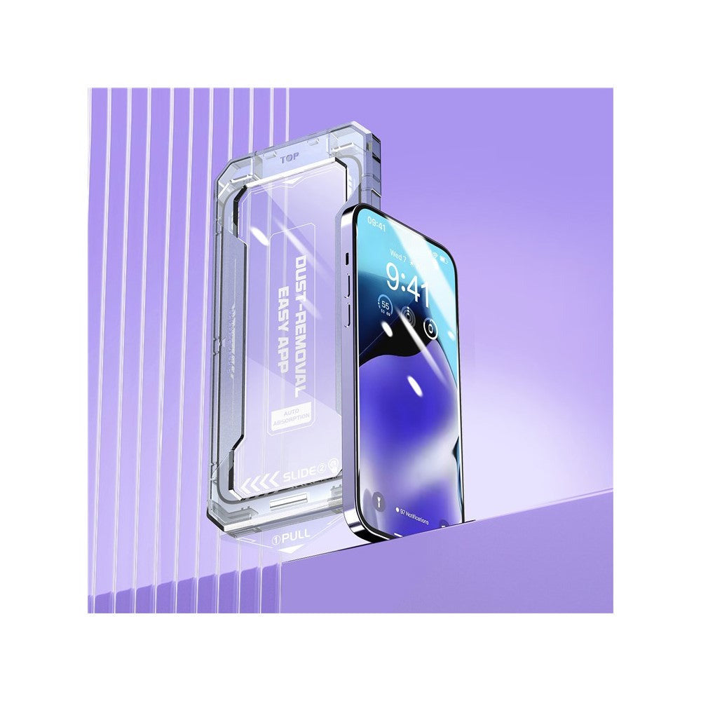 For iPhone 13 Pro Max / 14 Plus 9H Hardness Tempered Glass Silk Printing Clear Screen Film with Easy Installation Tool - billede 8