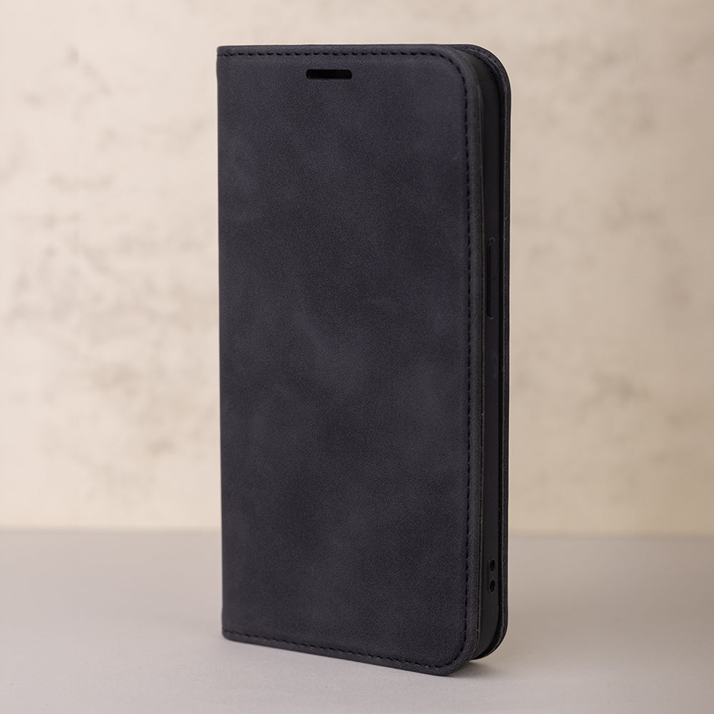 iPhone 13 Læder Wallet Flip Cover Smart Suede velvet – Sort - billede 5