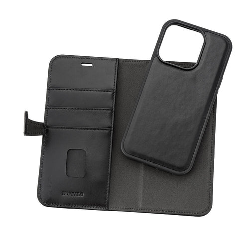 iPhone 15 Pro Max Læder Cover med kortholder 2in1 3 Magserie – Sort – Buffalo