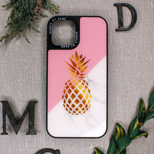 iPhone 12/12 Pro Cover Marmor Og Ananas Logo Om Kamerahul