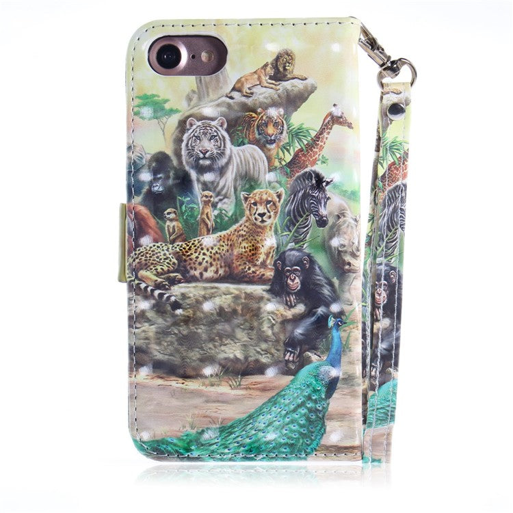 iPhone 7/8/SE Læder Wallet Flip Cover Light Spot Magnetic Animal World - produktbillede 4