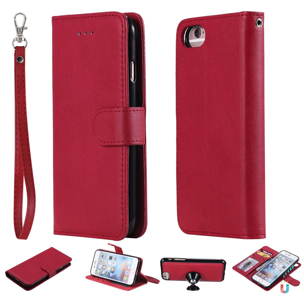 iPhone 6/6S/7/8/SE Læder Wallet Flip Cover Stand Magnetic Series 3 Detachable 2 in 1 – Rød - produktbillede 1