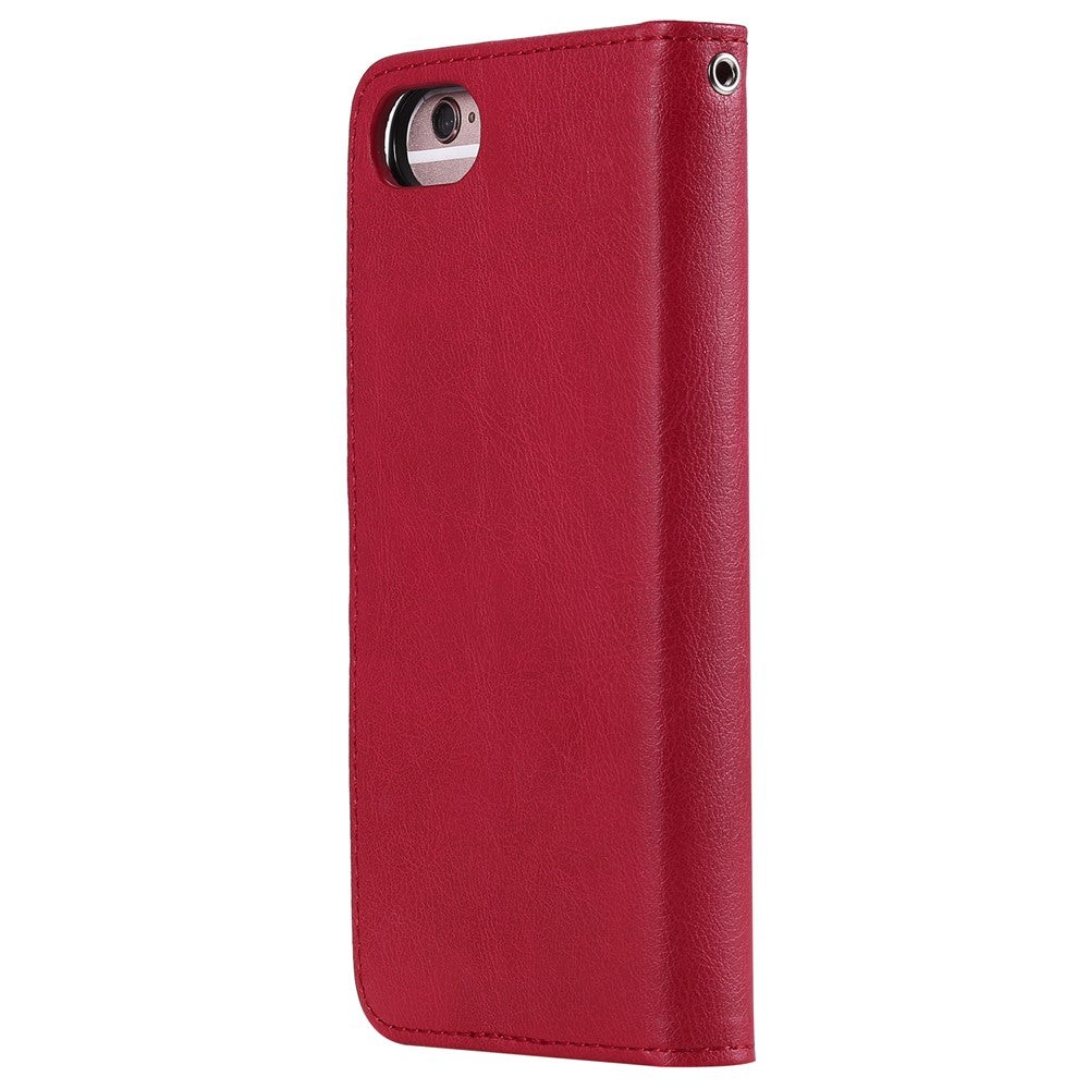 iPhone 6/6S/7/8/SE Læder Wallet Flip Cover Stand Magnetic Series 3 Detachable 2 in 1 – Rød - produktbillede 3