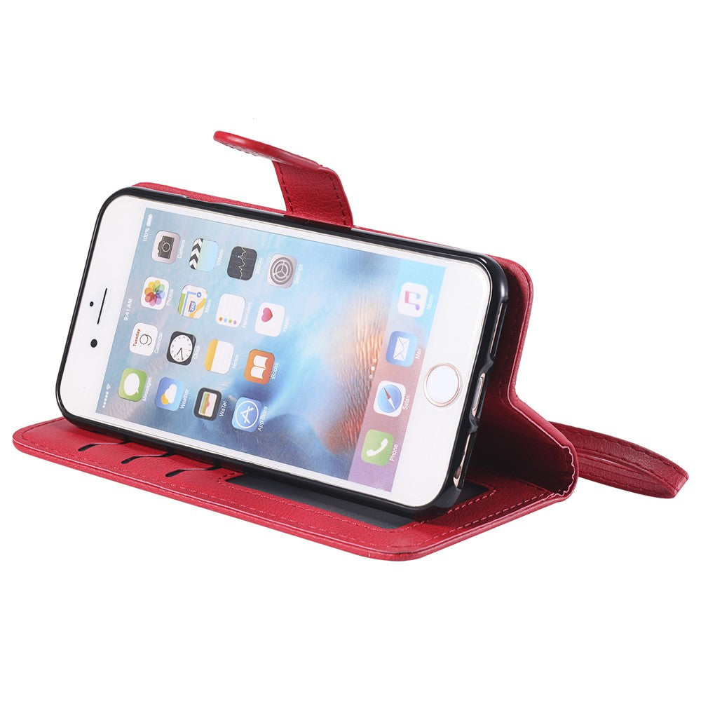 iPhone 6/6S/7/8/SE Læder Wallet Flip Cover Stand Magnetic Series 3 Detachable 2 in 1 – Rød - produktbillede 6