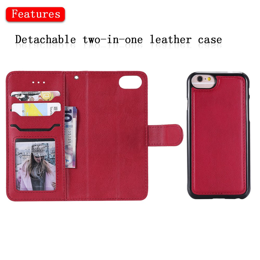 iPhone 6/6S/7/8/SE Læder Wallet Flip Cover Stand Magnetic Series 3 Detachable 2 in 1 – Rød - produktbillede 7
