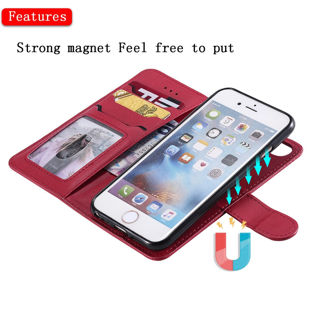 iPhone 6/6S/7/8/SE Læder Wallet Flip Cover Stand Magnetic Series 3 Detachable 2 in 1 – Rød - produktbillede 8