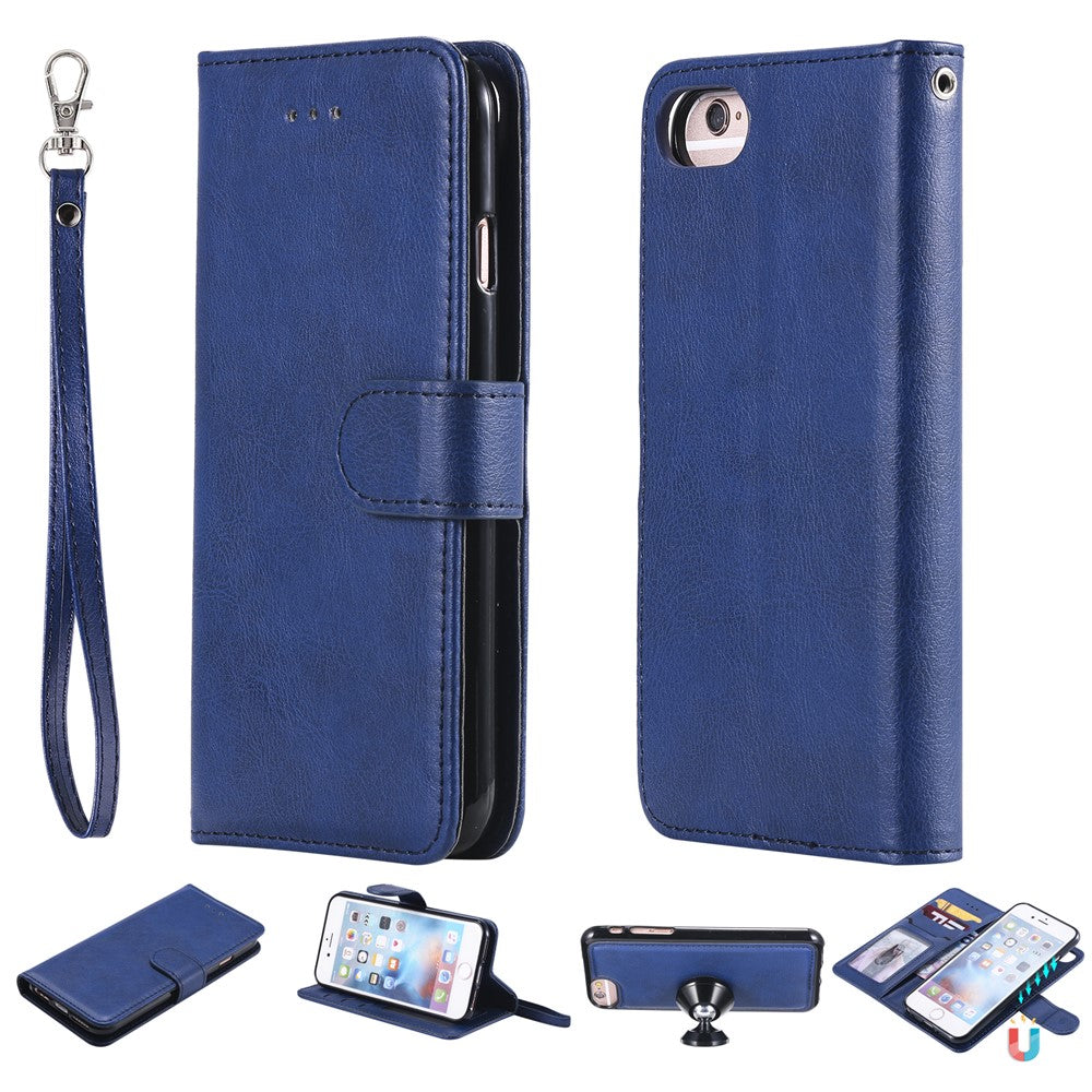 iPhone 6/6S/7/8/SE Læder Wallet Flip Cover Stand Magnetic Series 3 Detachable 2 in 1 – Blå - produktbillede 1