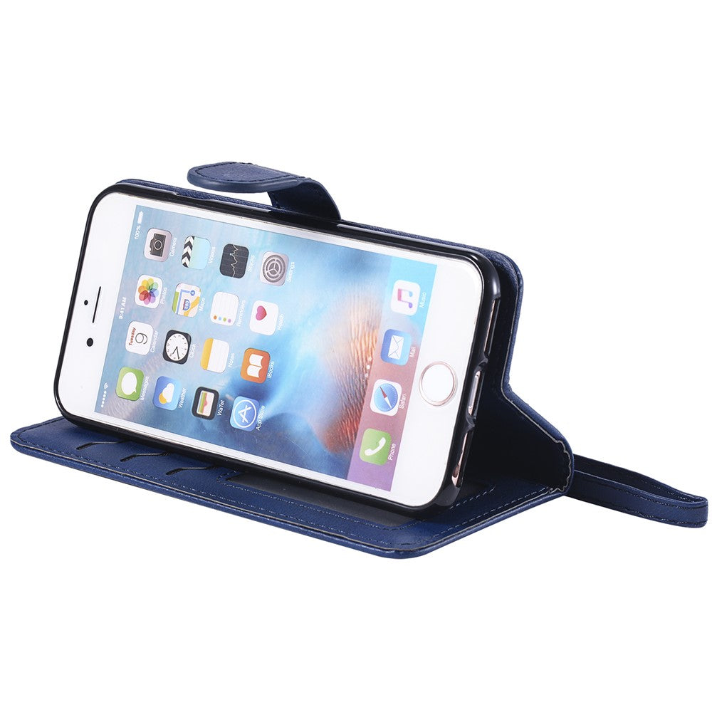 iPhone 6/6S/7/8/SE Læder Wallet Flip Cover Stand Magnetic Series 3 Detachable 2 in 1 – Blå - produktbillede 6