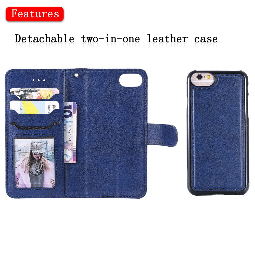 iPhone 6/6S/7/8/SE Læder Wallet Flip Cover Stand Magnetic Series 3 Detachable 2 in 1 – Blå - produktbillede 7