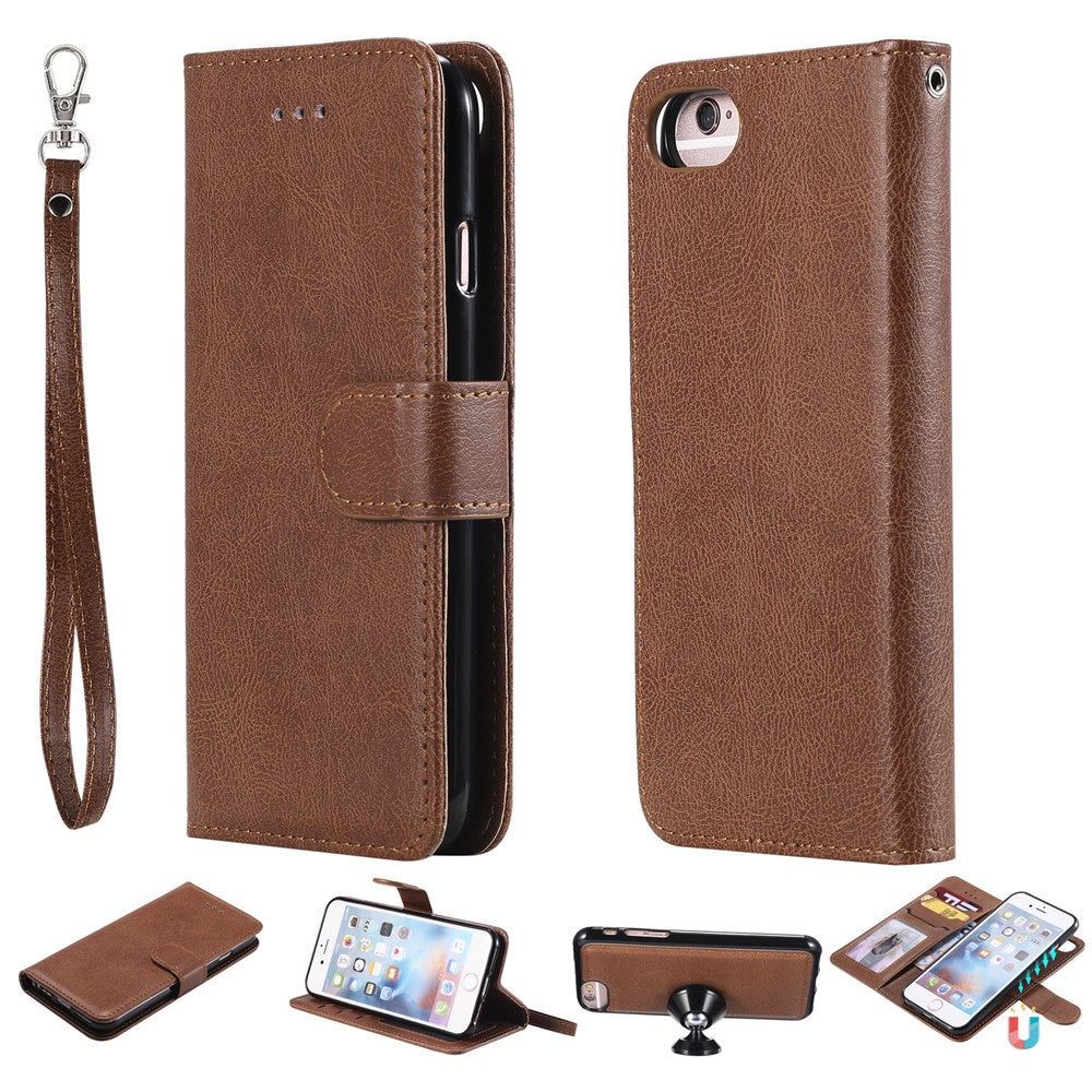 iPhone 7/8/SE Læder Wallet Flip Cover 2 i 1 – Brun - produktbillede 1