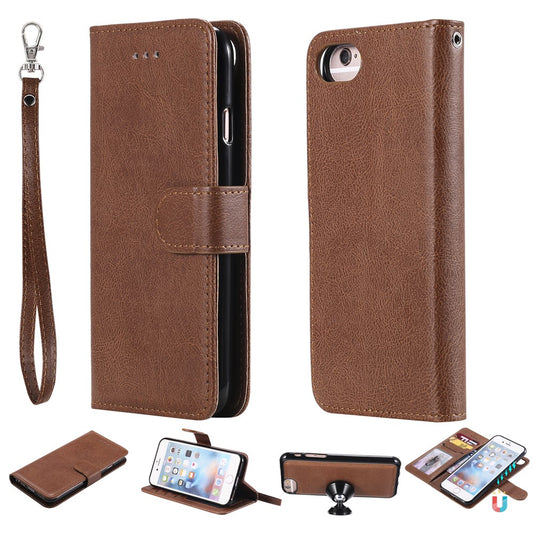 iPhone 7/8/SE Læder Wallet Flip Cover 2 i 1 – Brun - produktbillede 1