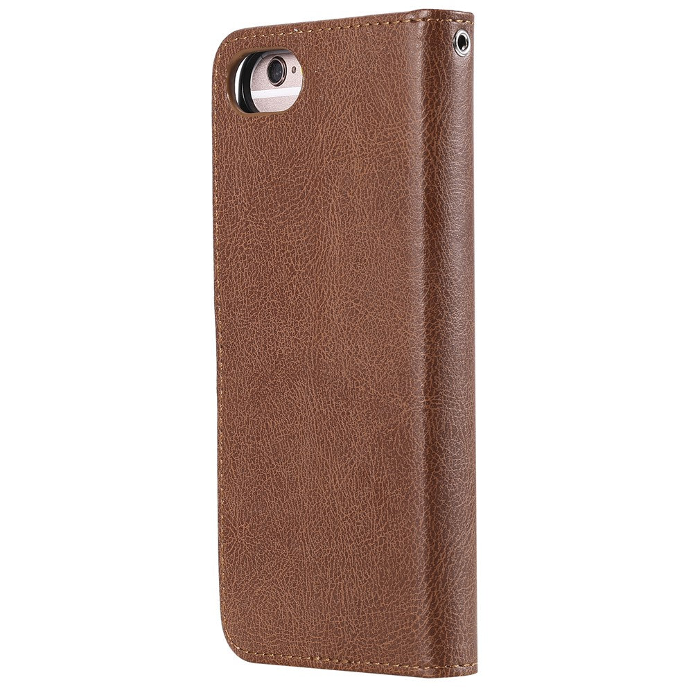 iPhone 7/8/SE Læder Wallet Flip Cover 2 i 1 – Brun - produktbillede 3