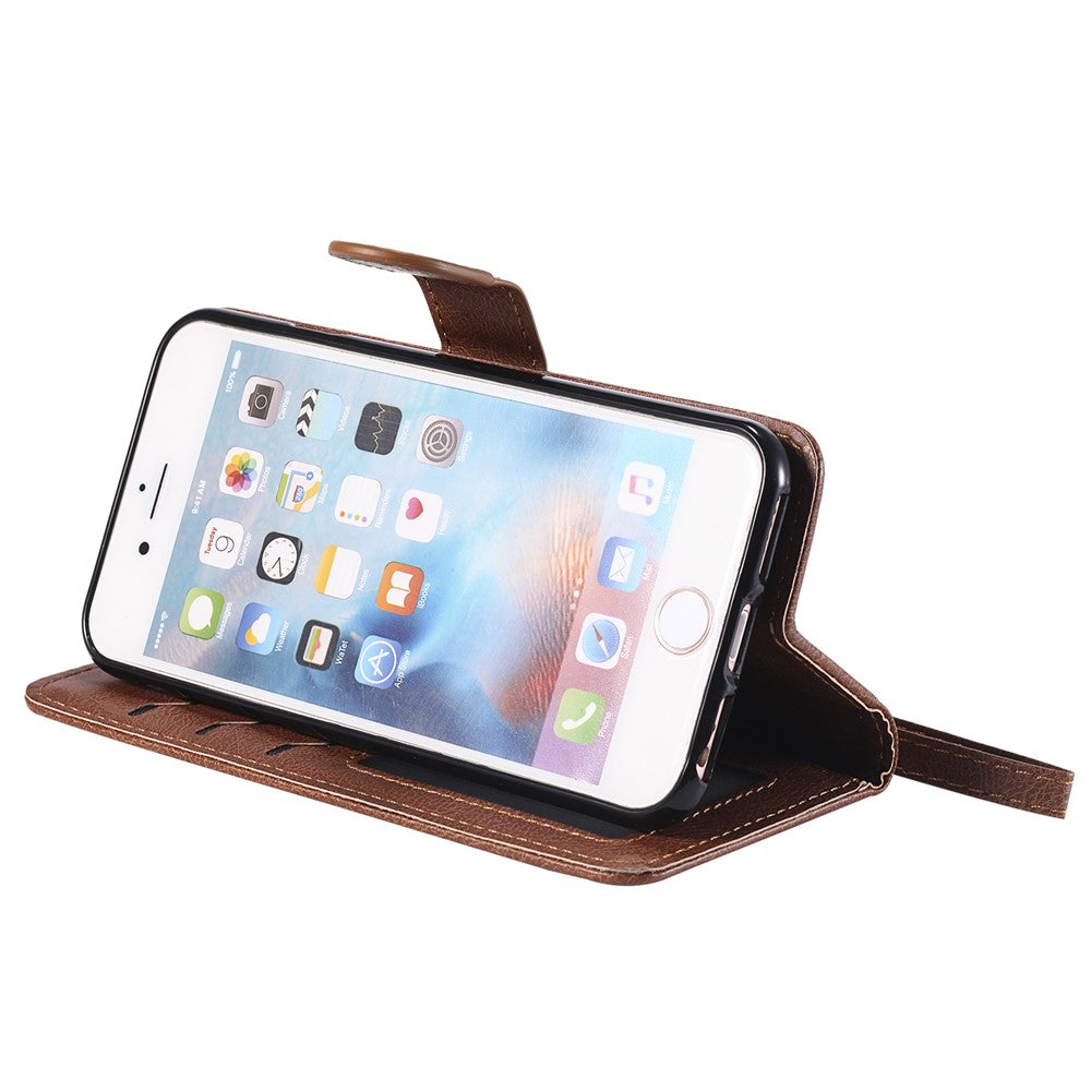 iPhone 7/8/SE Læder Wallet Flip Cover 2 i 1 – Brun - produktbillede 6