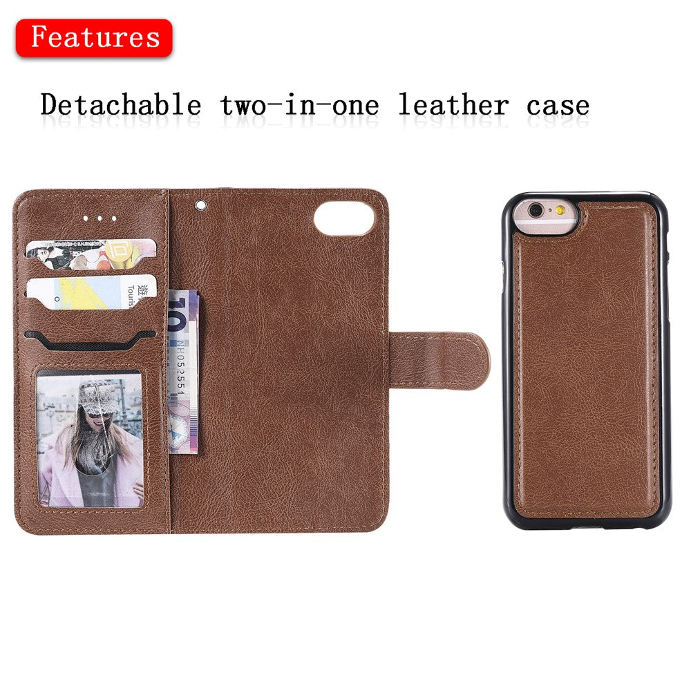 iPhone 7/8/SE Læder Wallet Flip Cover 2 i 1 – Brun - produktbillede 7