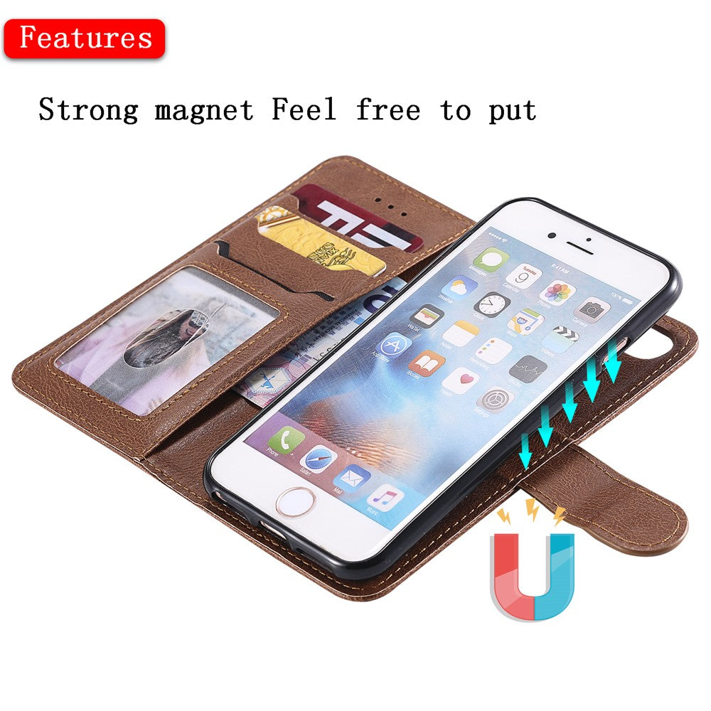 iPhone 7/8/SE Læder Wallet Flip Cover 2 i 1 – Brun - produktbillede 8
