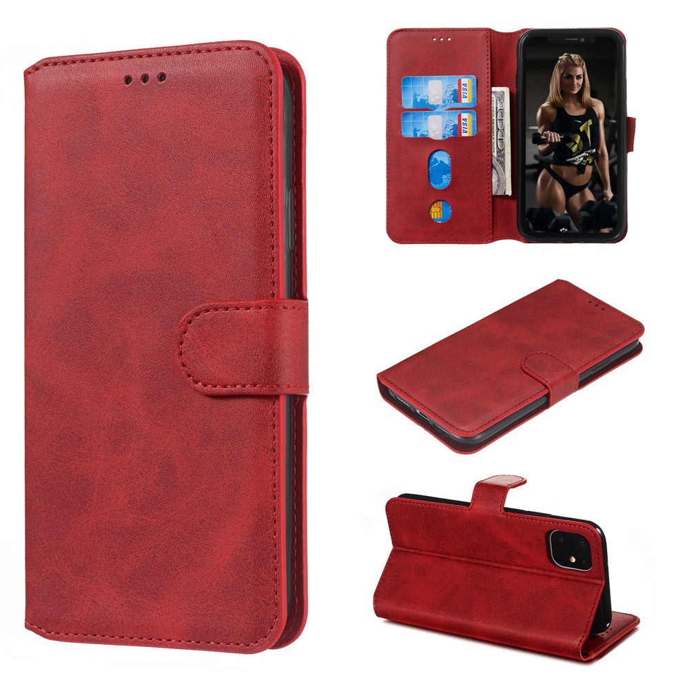 iPhone 11 Læder Wallet Flip Cover Stand Cell – Rød - produktbillede 1