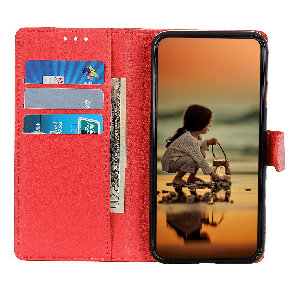 iPhone 12/12 Pro Læder Wallet Flip Cover Stand Anti dust Shock resistant Litchi Skin Texture – Rød - produktbillede 10