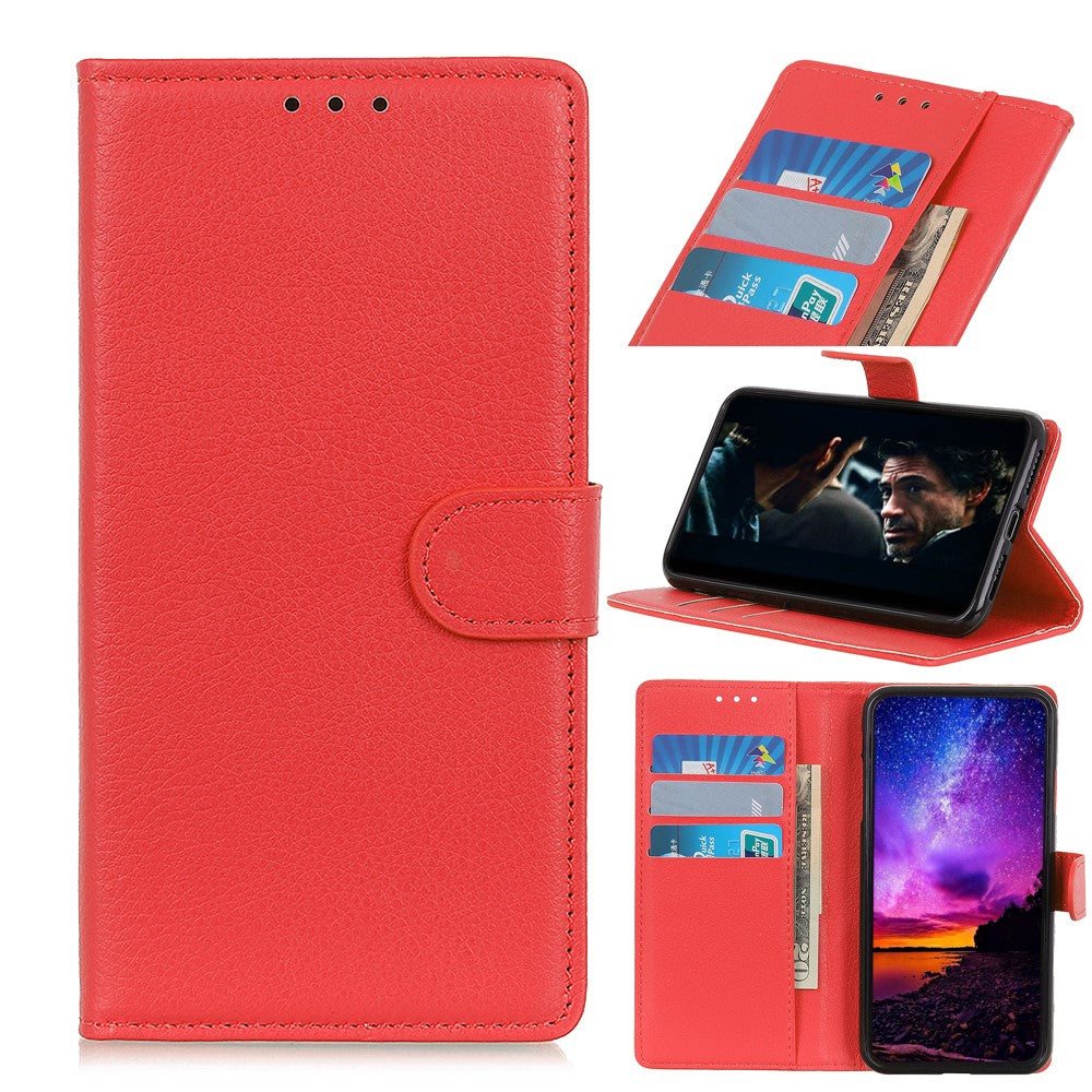 iPhone 12/12 Pro Læder Wallet Flip Cover Stand Anti dust Shock resistant Litchi Skin Texture – Rød - produktbillede 1