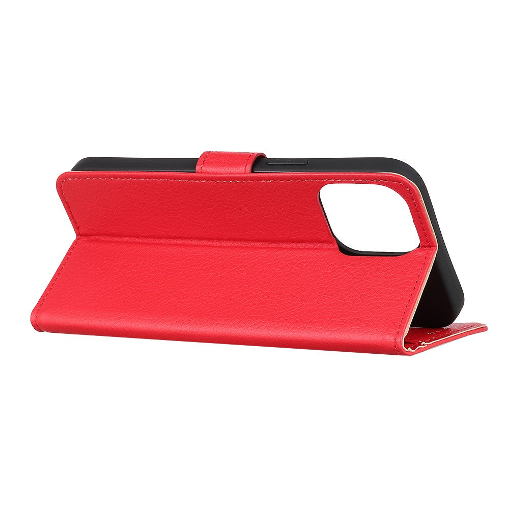 iPhone 12/12 Pro Læder Wallet Flip Cover Stand Anti dust Shock resistant Litchi Skin Texture – Rød - produktbillede 3