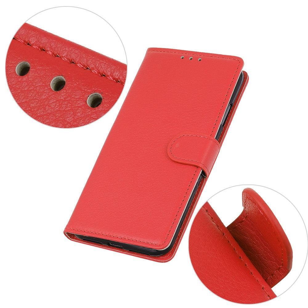 iPhone 12/12 Pro Læder Wallet Flip Cover Stand Anti dust Shock resistant Litchi Skin Texture – Rød - produktbillede 5