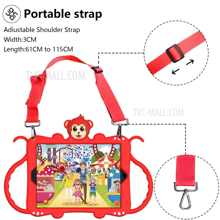 Monkey Style Silicone Kickstand Tablet Case with Shoulder Strap for iPad 9.7-inch (2017)/(2018)/Air (2013)/Air 2 - Red - produktbillede 2