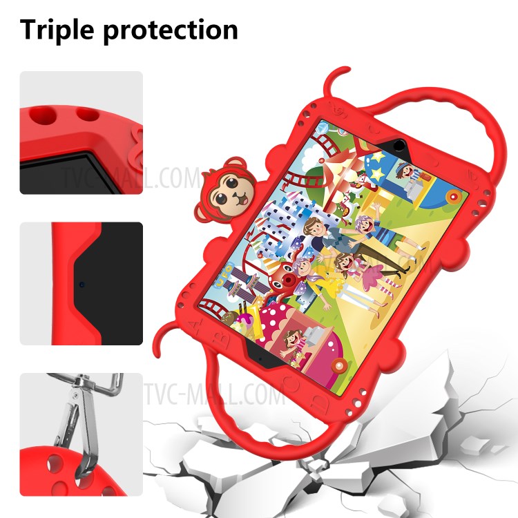 Monkey Style Silicone Kickstand Tablet Case with Shoulder Strap for iPad 9.7-inch (2017)/(2018)/Air (2013)/Air 2 - Red - produktbillede 5