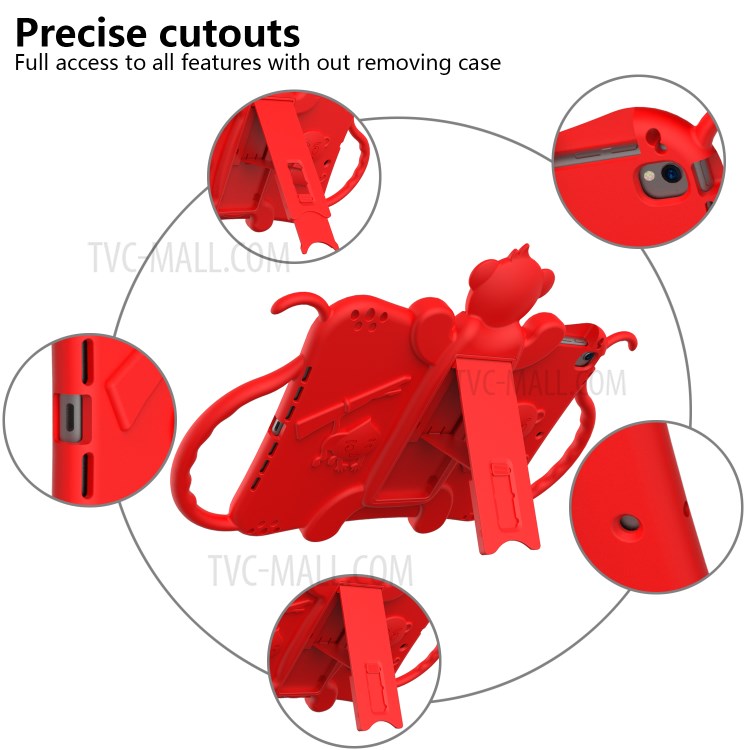 Monkey Style Silicone Kickstand Tablet Case with Shoulder Strap for iPad 9.7-inch (2017)/(2018)/Air (2013)/Air 2 - Red - produktbillede 6