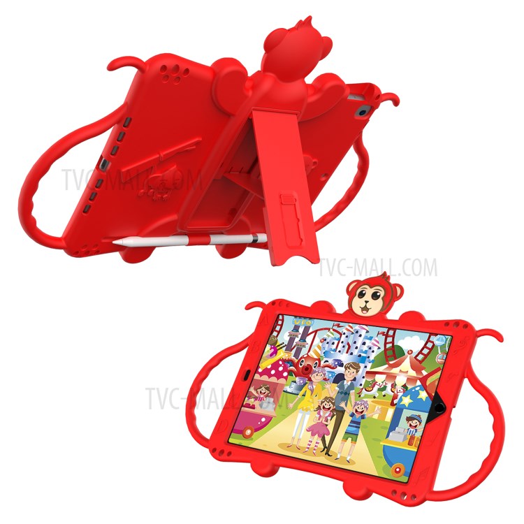 Monkey Style Silicone Kickstand Tablet Shell with Shoulder Strap for iPad 10.2 (2021)/(2020)/(2019) - Red - produktbillede 1