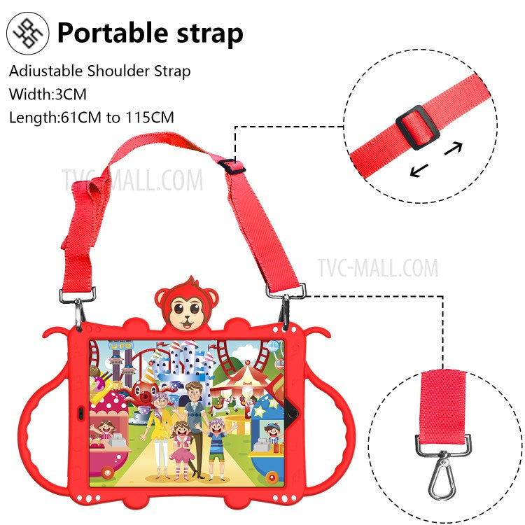 Monkey Style Silicone Kickstand Tablet Shell with Shoulder Strap for iPad 10.2 (2021)/(2020)/(2019) - Red - produktbillede 2