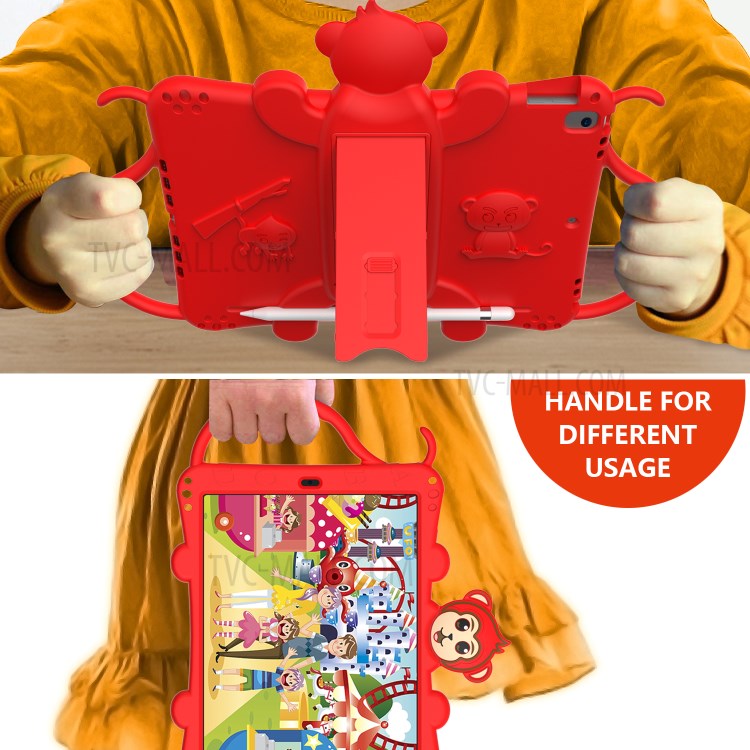 Monkey Style Silicone Kickstand Tablet Shell with Shoulder Strap for iPad 10.2 (2021)/(2020)/(2019) - Red - produktbillede 3