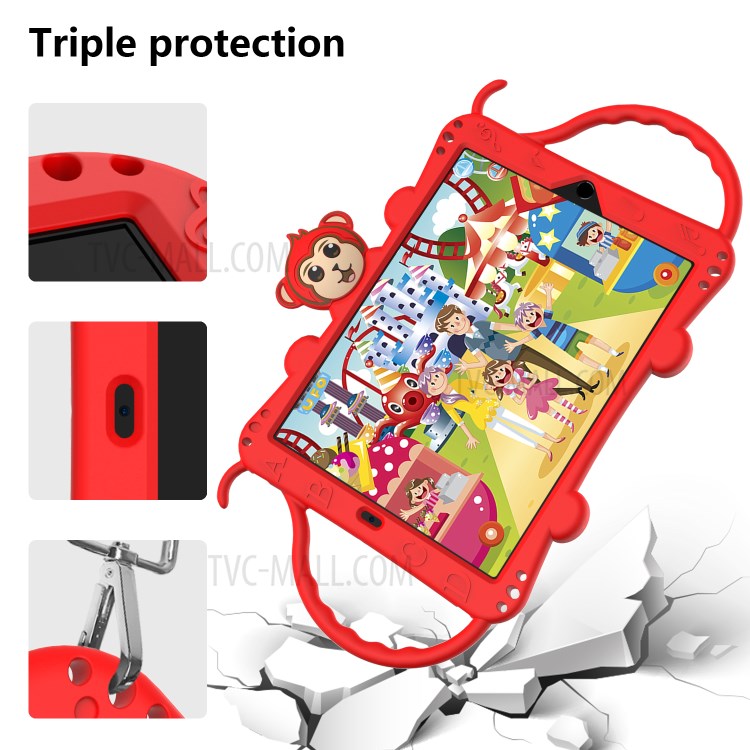 Monkey Style Silicone Kickstand Tablet Shell with Shoulder Strap for iPad 10.2 (2021)/(2020)/(2019) - Red - produktbillede 5