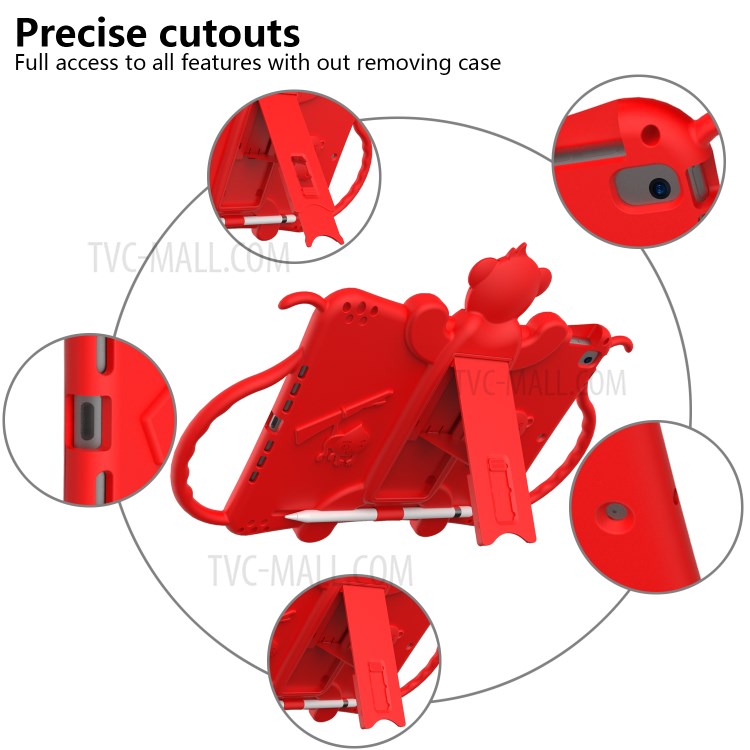 Monkey Style Silicone Kickstand Tablet Shell with Shoulder Strap for iPad 10.2 (2021)/(2020)/(2019) - Red - produktbillede 6