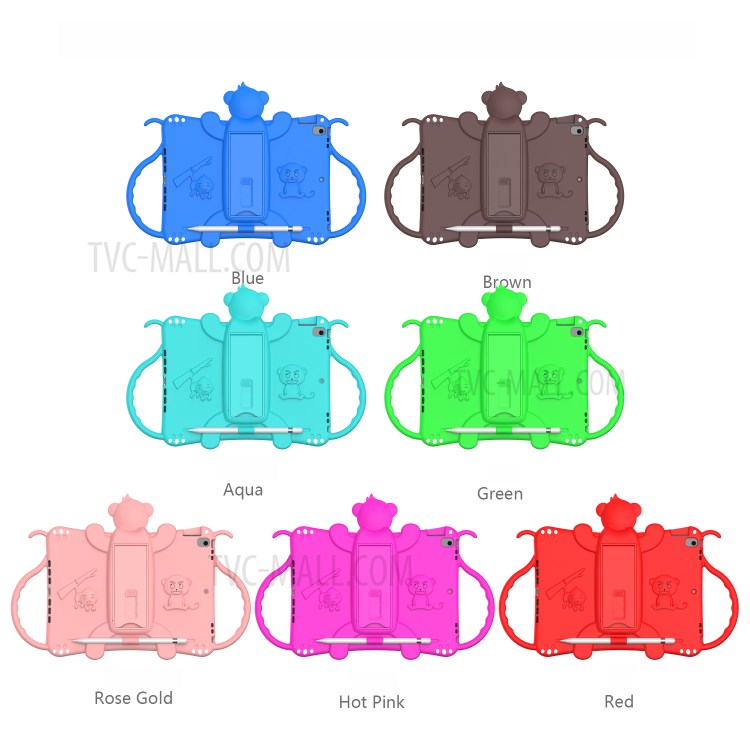 Monkey Style Silicone Kickstand Tablet Shell with Shoulder Strap for iPad 10.2 (2021)/(2020)/(2019) - Red - produktbillede 7