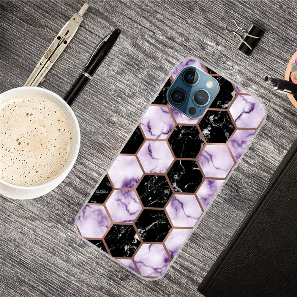 iPhone 13 Pro TPU Cover Stylish Marble Pattern Flexible Back Style U - produktbillede 2