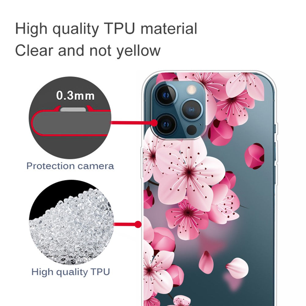 iPhone 13 Pro TPU Cover Shock Slim Soft Absorption Peach Blossom – Transparent - produktbillede 3