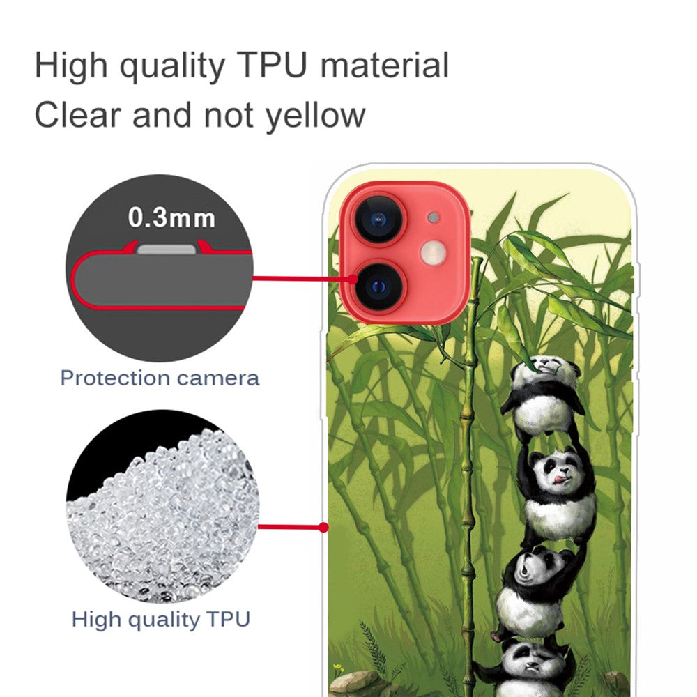 iPhone 13 Mini TPU Cover Ultra Thin Soft Rubber Protector Shockproof Bumper Pandas Eating Bamboo – Transparent - produktbillede 2