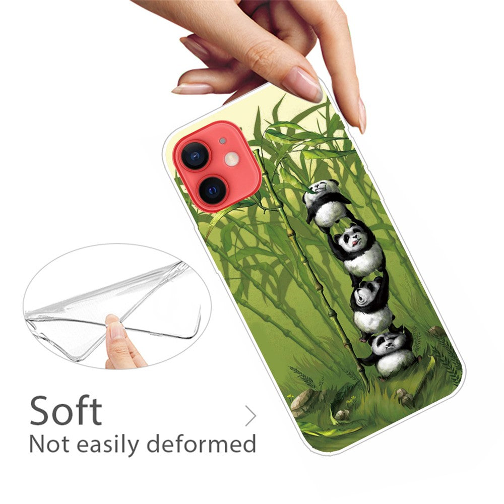 iPhone 13 Mini TPU Cover Ultra Thin Soft Rubber Protector Shockproof Bumper Pandas Eating Bamboo – Transparent - produktbillede 3