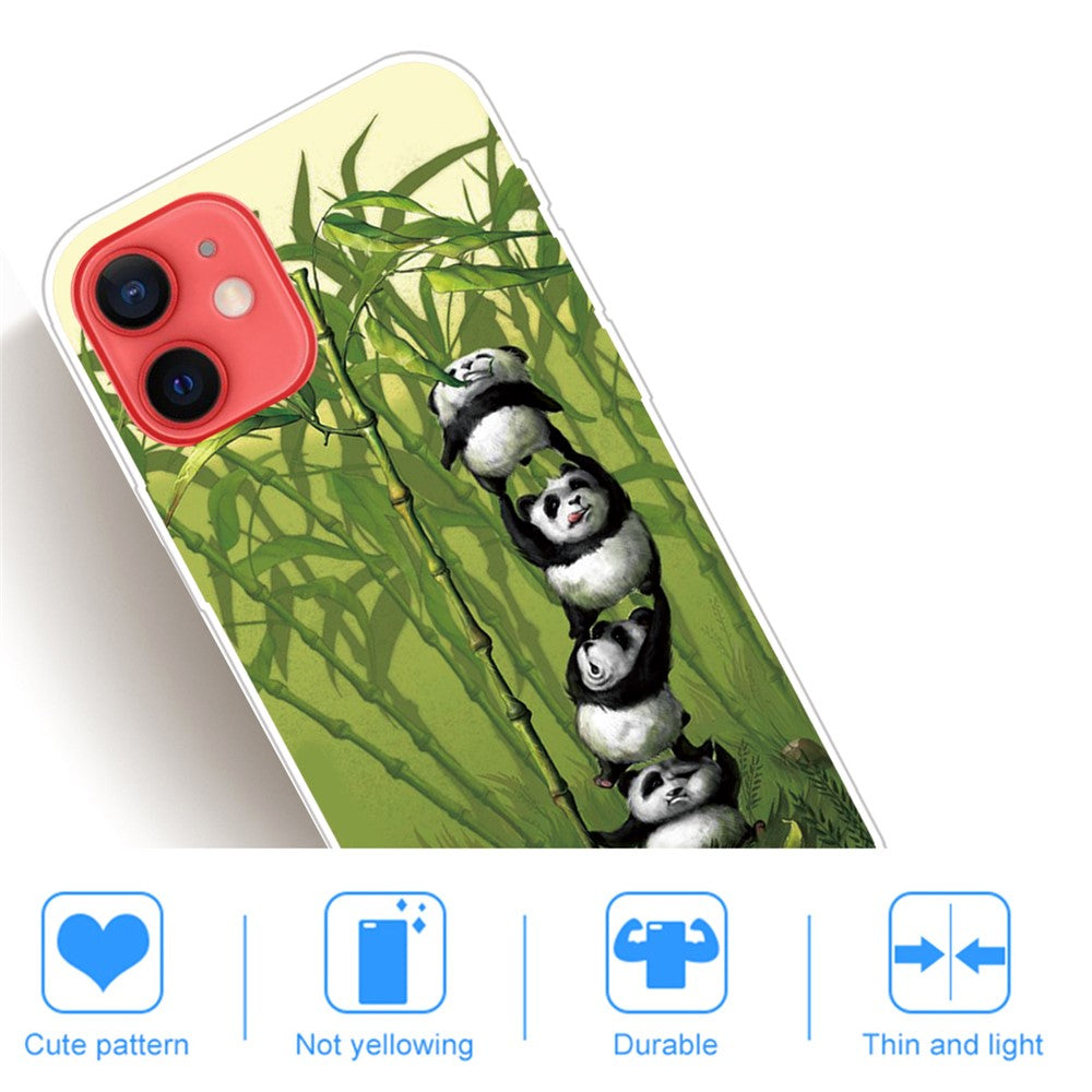 iPhone 13 Mini TPU Cover Ultra Thin Soft Rubber Protector Shockproof Bumper Pandas Eating Bamboo – Transparent - produktbillede 4