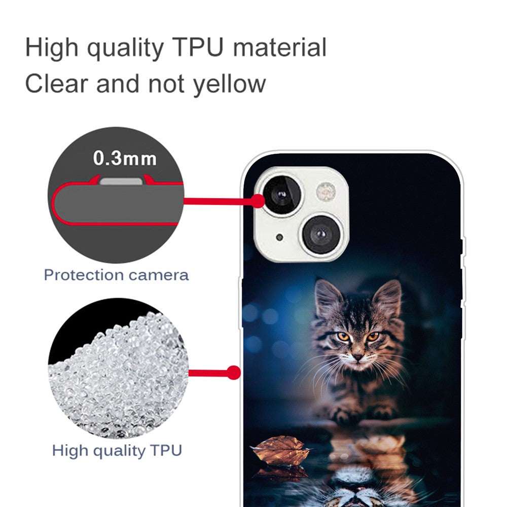 iPhone 13 Mini TPU Cover Design Soft Anti Scratch Cats Reflection – Transparent - produktbillede 3