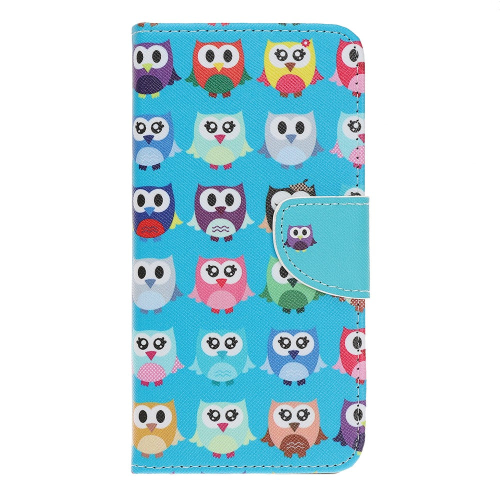 iPhone 13 Pro Læder Wallet Flip Cover Stand Shock Design Cross Texture Absorbed Cute Owls