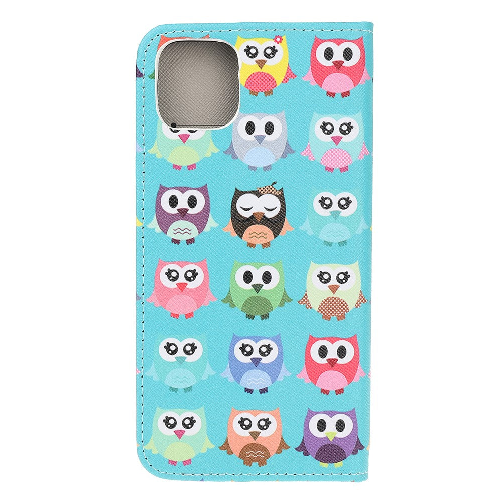 iPhone 13 Pro Læder Wallet Flip Cover Stand Shock Design Cross Texture Absorbed Cute Owls