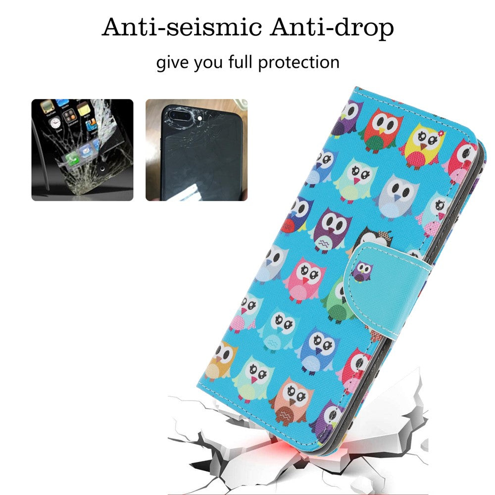 iPhone 13 Pro Læder Wallet Flip Cover Stand Shock Design Cross Texture Absorbed Cute Owls