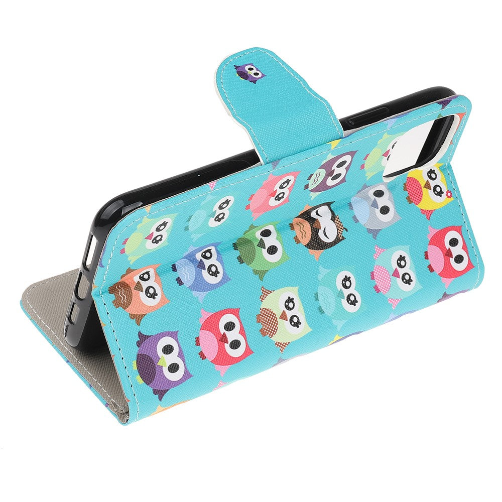 iPhone 13 Pro Læder Wallet Flip Cover Stand Shock Design Cross Texture Absorbed Cute Owls