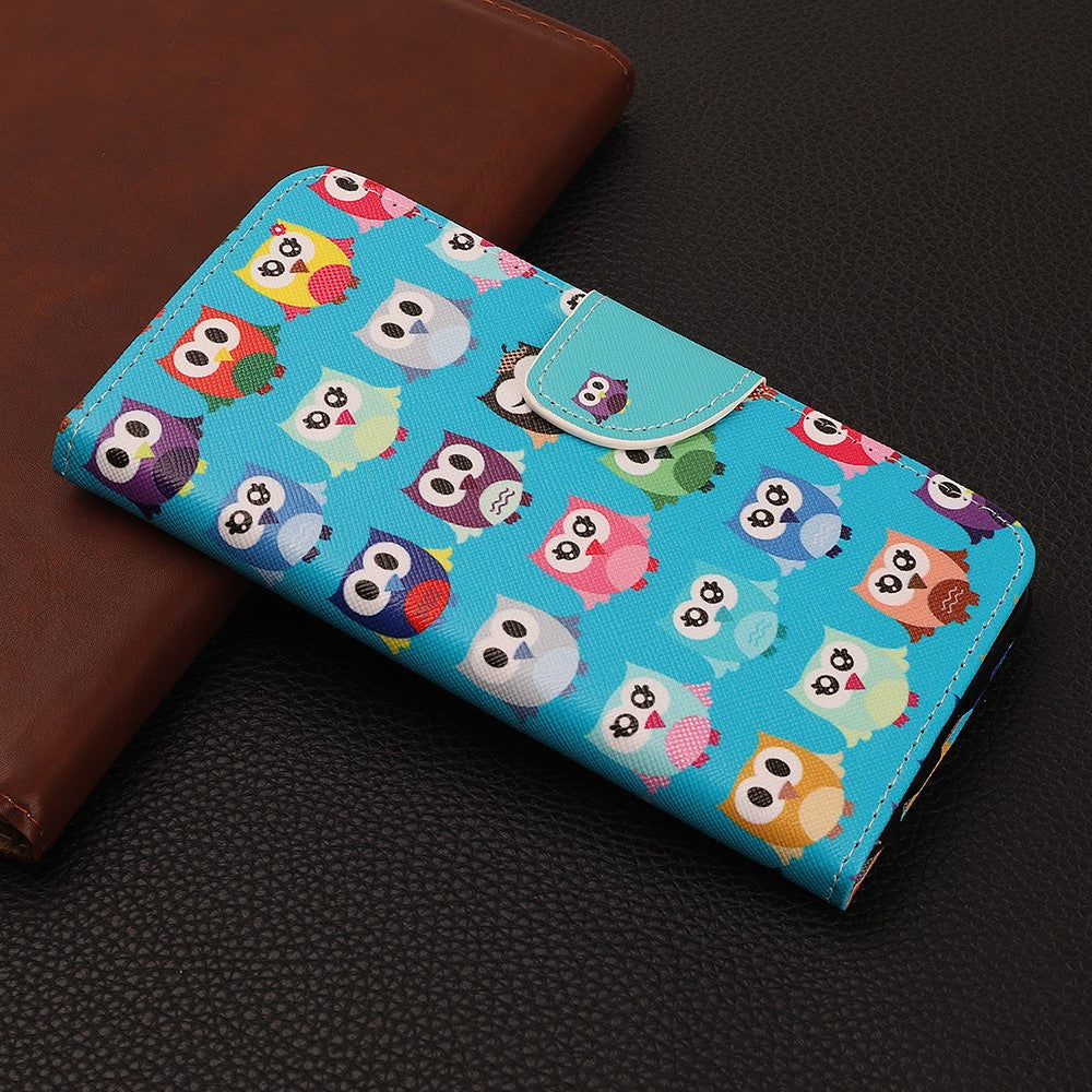 iPhone 13 Pro Læder Wallet Flip Cover Stand Shock Design Cross Texture Absorbed Cute Owls