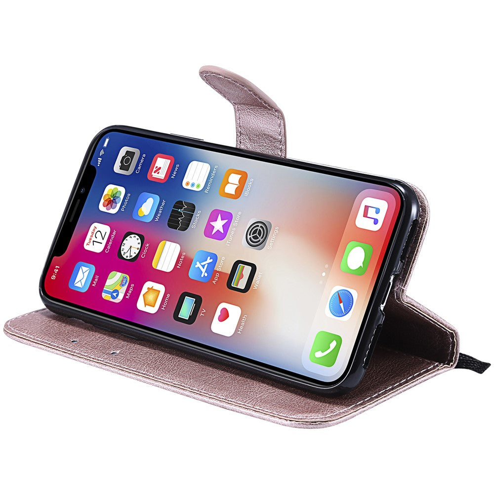 iPhone X/XS Wallet Flip Cover 2 i 1 rose – Guld - produktbillede 6