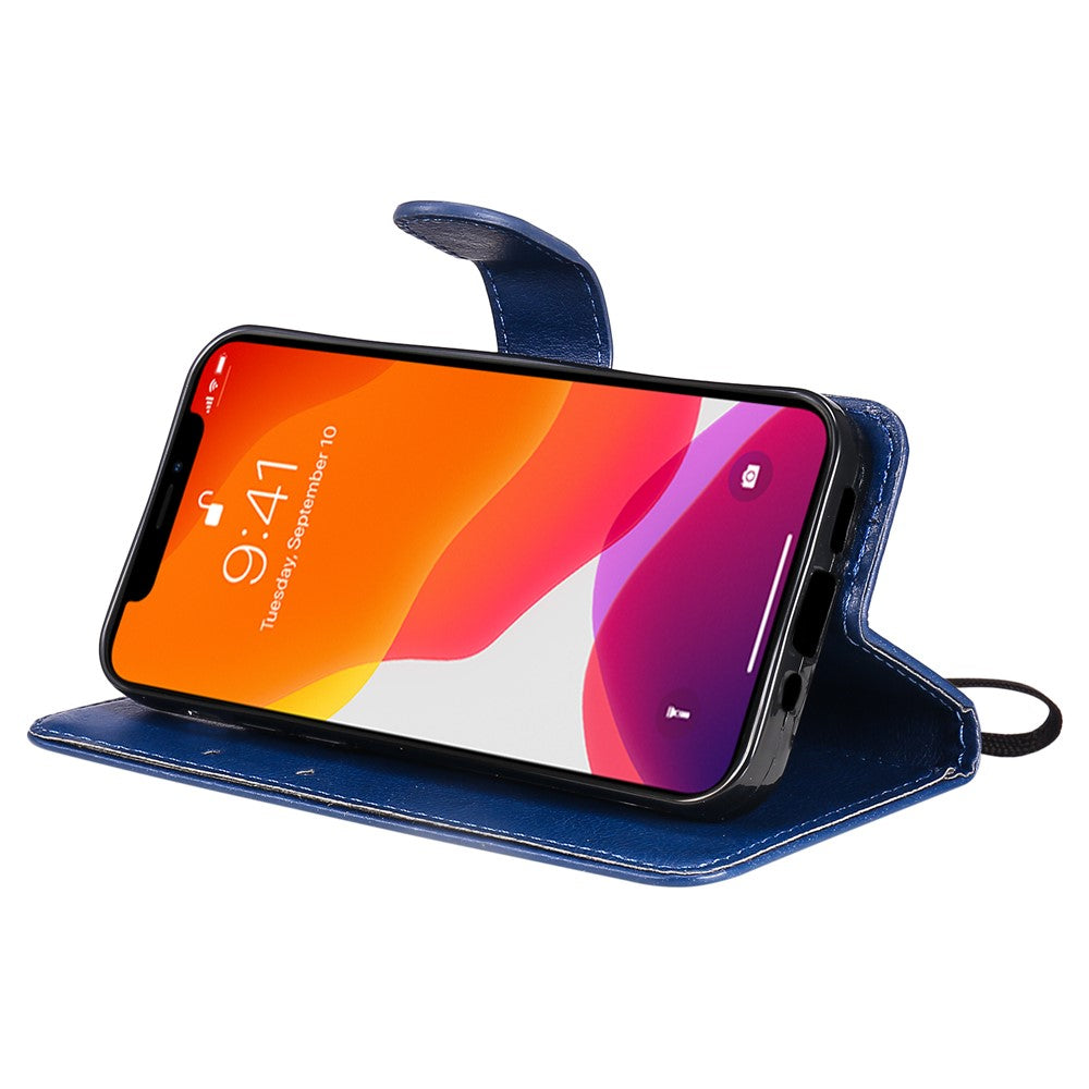 iPhone 13 Mini TPU Wallet Flip Cover Stand Series 2 and Texture Full Protection – Blå