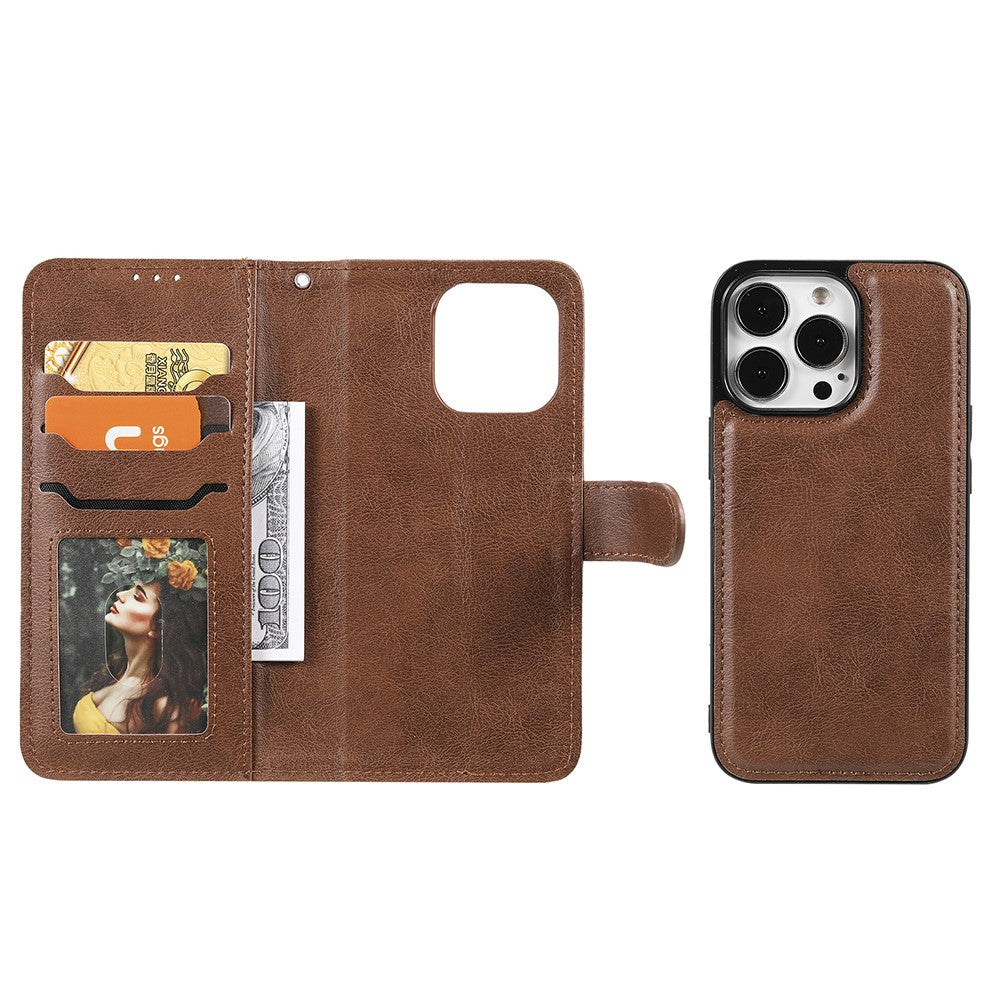 iPhone 13 Pro Max Læder Wallet Flip Cover 2 i 1 – Brun - produktbillede 4